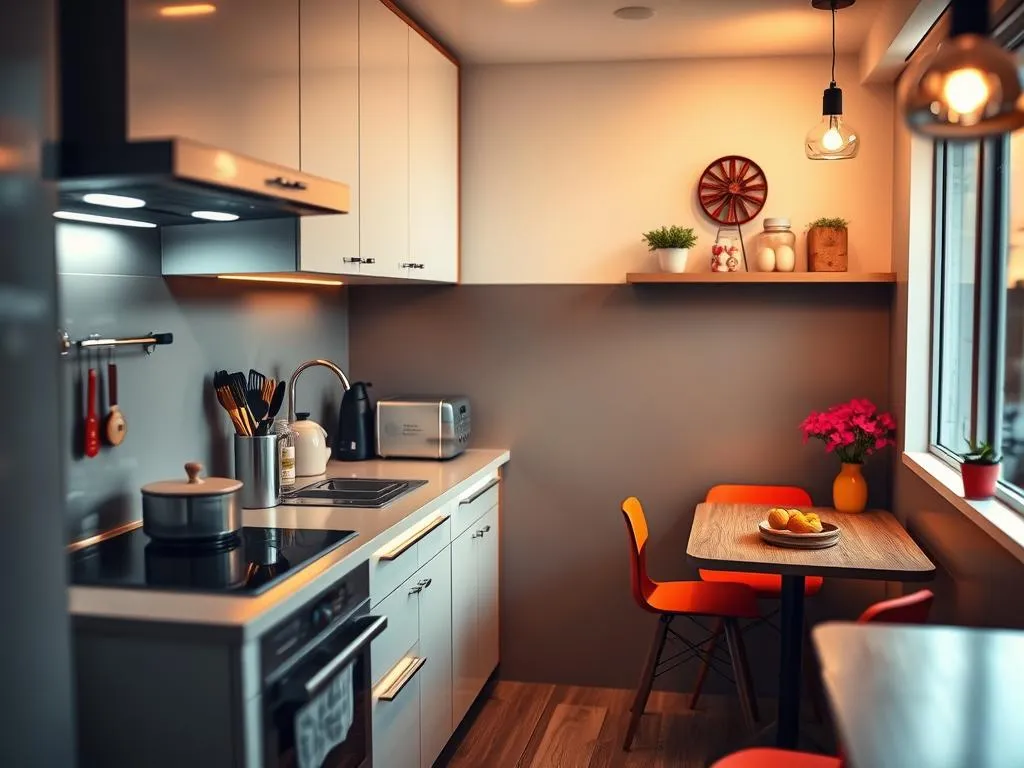 Kleinen Singleküche mit cleverer Beleuchtung